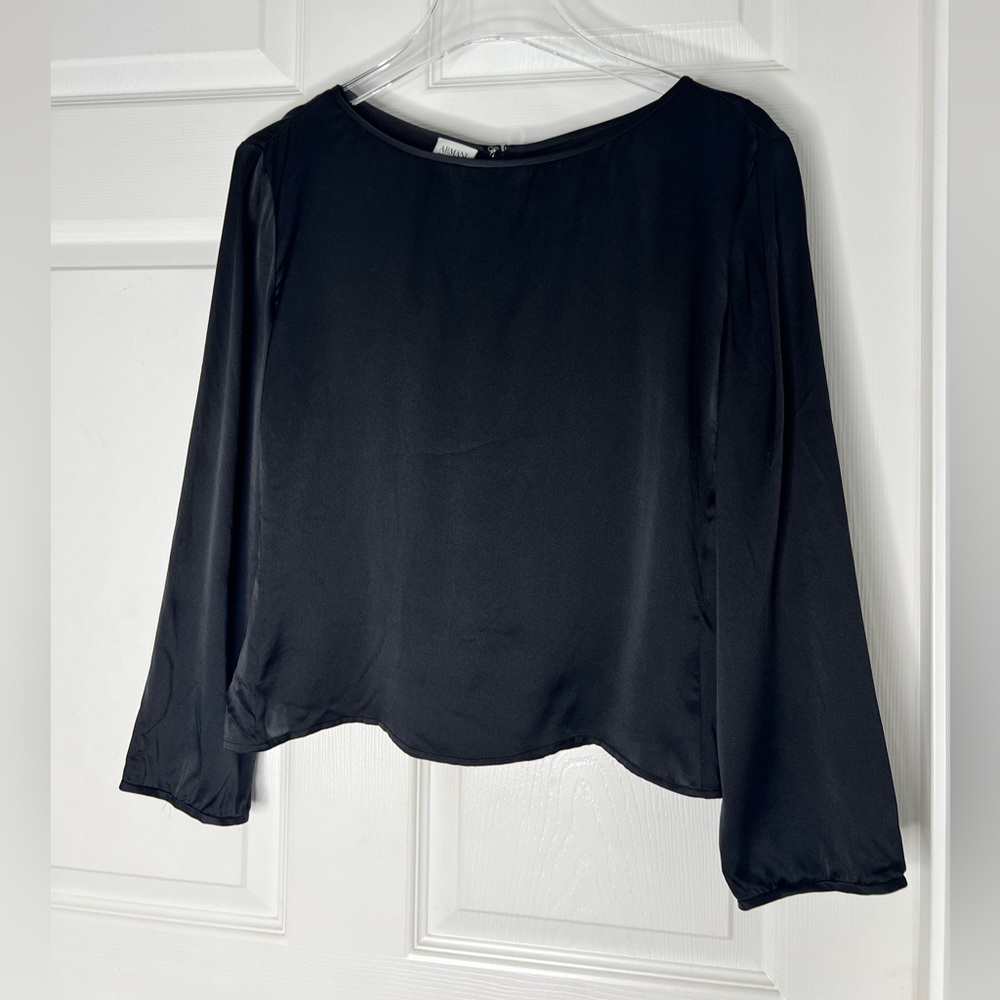 Armani Collezioni Black Silk Blouse Top Sz S